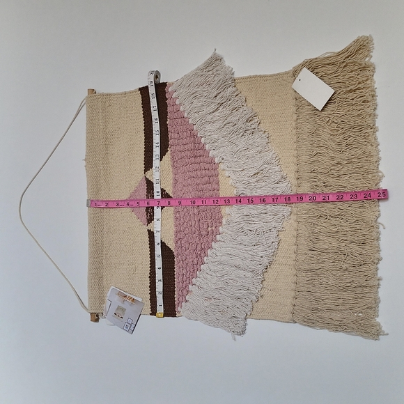 Wall Macrame  Hand Woven Wall Tapestry Decor Tan Brown Pink White - Picture 3 of 16